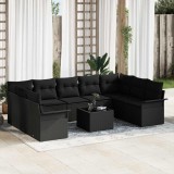Cumpara ieftin Set de canapele pentru gradina 10 buc. Negru poliratan