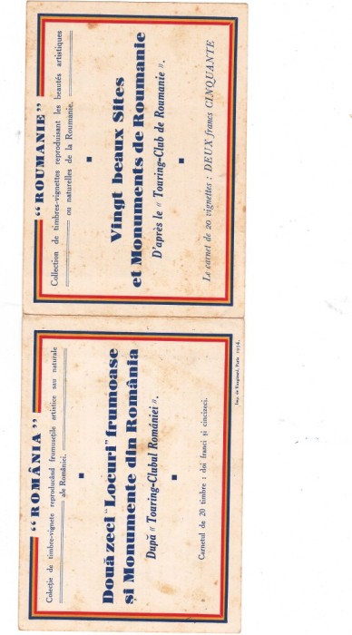 DOUA ZECI LOCURI FRUMOASE SI MONUMENTE DIN ROMANIA CARNET VINETE 1934