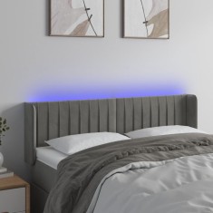 Gossi tablie de pat cu led, gri deschis, 147x16x78/88 cm, catifea