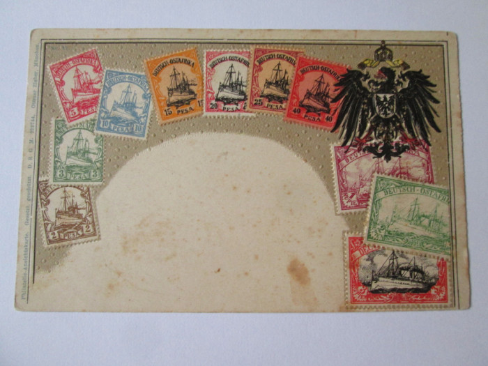Rară! Carte poștală filatelică cu timbre colonii Imperiul German Africa de Est