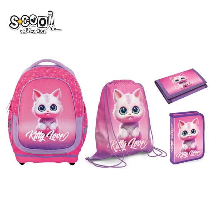 Set Micul Scolar: Ghiozdan, Penar echipat, Sac Sport, Portofel, Kitty Love &ndash; S-COOL