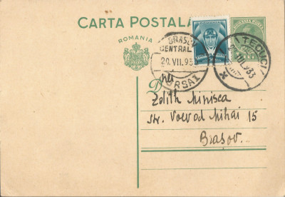 Rom&amp;acirc;nia, carte poştală 4, cu marcă fixă, circulată, 1933 foto