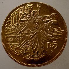 1.832 REPLICA ITALIA VITTORIO EMANUELE III 50 ANI ANIVERSARE REGAT 5 LIRE 1911 R