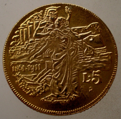 1.832 REPLICA ITALIA VITTORIO EMANUELE III 50 ANI ANIVERSARE REGAT 5 LIRE 1911 R foto