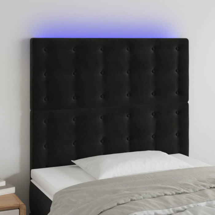 vidaXL Tăblie de pat cu LED, negru, 80x5x118/128 cm, catifea