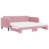Cumpara ieftin Pat de zi cu extensie si saltea, roz, 100x200 cm, catifea