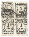 Rom&acirc;nia, LP IV.15a/1930, Taxă de plată, supr. 8 IUNIE 1930, bloc 4, eroare, obl., Stampilat