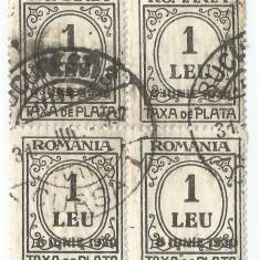 România, LP IV.15a/1930, Taxă de plată, supr. 8 IUNIE 1930, bloc 4, eroare, obl.