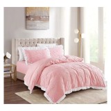 Cumpara ieftin Lenjerie de Pat Dublu, Bumbac Finet, 4 Piese Cu Elastic, Roz Deschis-CPL134