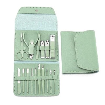Set 16 piese pentru ingrijire cosmetica, manichiura, pedichiura si fata, cu geanta organizatoare din piele ecologica, verde foto