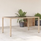 Cumpara ieftin Masă grădină cu blat din sticlă, bej, 150x90x75 cm, poliratan