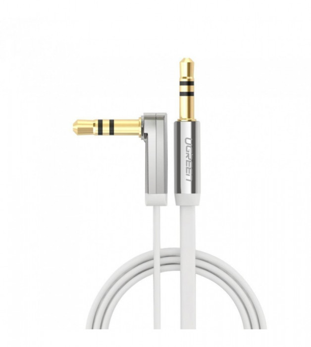 Cablu audio Premium de 3.5mm ultra plat unghi 90 grade-Lungime 1 Metru-Culoare Alb