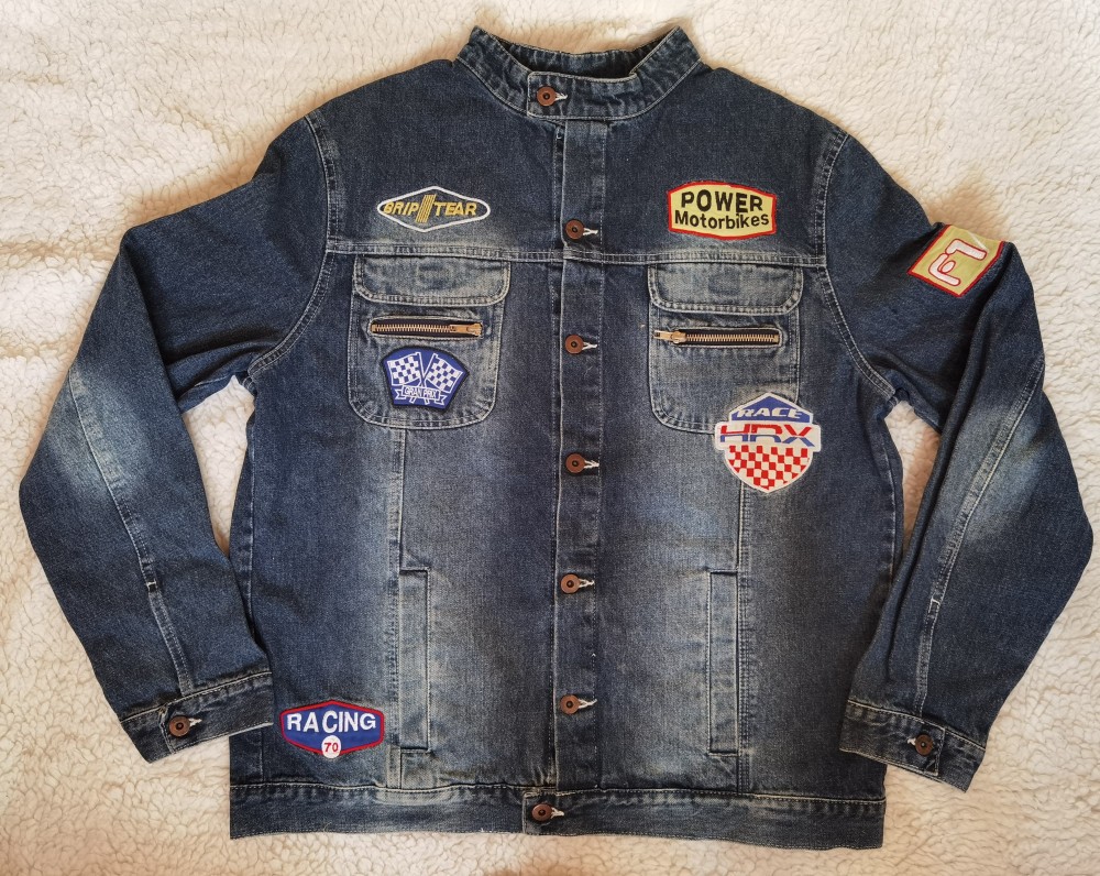 JACHETA DENIM AUTENTICA BARBATI ETICHETE BRODATE MOTO F1 GEACA BLUGI JAROD  TEAM, XL/XXL, Bumbac, Albastru | Okazii.ro