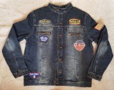 Jacheta Barbati Denim Moto F1 Jarod Team, Broderii Etichete, Geaca Blugi Albastru Prespalat, Bumbac, Marime XL/XXL