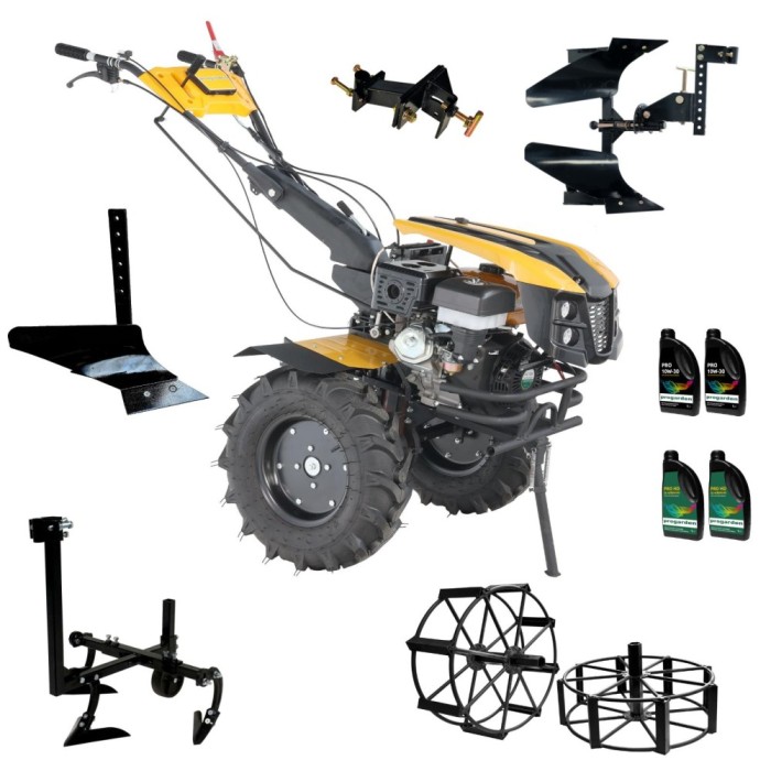ProGARDEN Pachet Campo 1873 Alpine V2 Motocultor 18CP + Plug bilonat + Plug reversibil + Prasitoare + Adaptor + 2 roti metalice 540x170 + 4L Ulei ProA