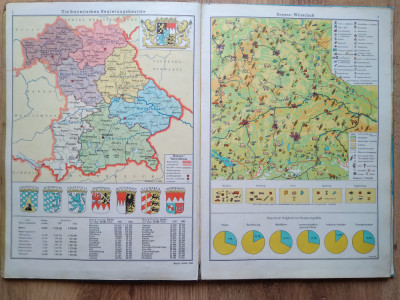 Atlas geografic scolar vechi Germania Bavaria 1963 harta manual scoala RFG foto