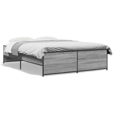 vidaXL Cadru de pat, gri sonoma, 135x190 cm, lemn prelucrat și metal foto