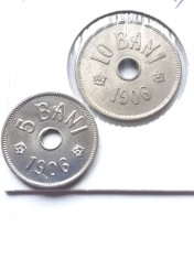 ROMANIA - SET 5 bani 1906 Lit J UNC + 10 bani 1906 AUNC LIT J, CAROL I, L14.65