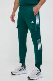 Adidas pantaloni de trening culoarea verde, cu imprimeu