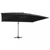 vidaXL Umbrelă suspendată cu LED și st&acirc;lp aluminiu negru 400x300 cm