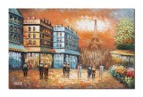 Tablou Paris pictat manual, Vedere turnul Eiffel, 90x60cm ulei pe panza in cutit efect 3D