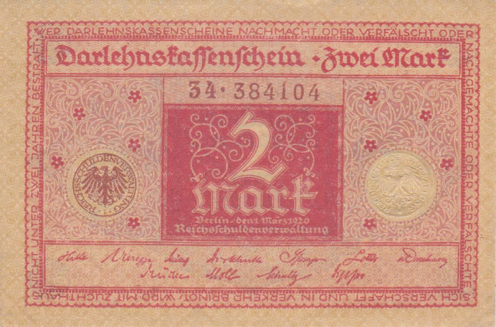Bancnota Germania 2 Marci 1920 - P59 UNC