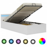 VidaXL Cadru pat hidraulic ladă și LED alb 100x200 cm piele ecologică