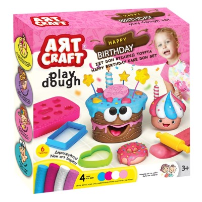 Set Plastilină, Art Craft, Happy Birthday Cake, 4 Culori, 6 Forme, 3+ Ani foto