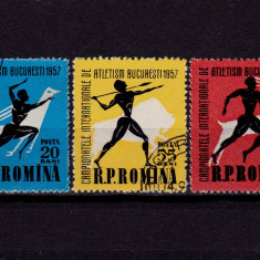 RO 1957 , LP 439 ,"Campionatele Int. de Atletism"-serie stampilata
