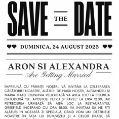Invitatie nunta, 10x15 cm, cu plic personalizat, model Prima Pagina Ziar
