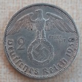 (A574) MONEDA DIN ARGINT GERMANIA - 2 REICHSMARK MARK 1938, LIT. A, NAZISTA, Europa