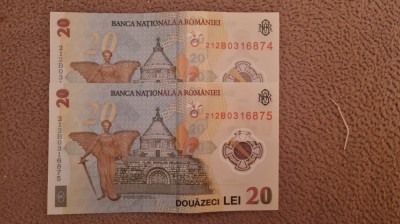 Bancnote 20 LEI ECATERINA TEODORIU SERII CONSECUTIVE foto
