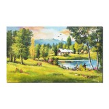 Tablou cu pescari pictat manual, Fir intins, 100x60cm ulei pe panza, Constantin Feraru