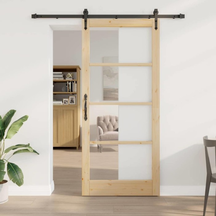 Ușă glisantă cu set de accesorii 93x211 cm din lemn masiv de pin