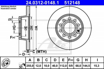 Disc frana AUDI A4 Avant (8E5, B6) (2001 - 2004) ATE 24.0312-0148.1 foto