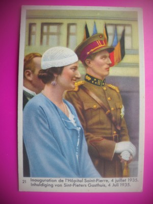 HOPCT 6402 CU REGELE LA INAUGURAREA SPITALULUI SF PETRU -1935-REGINA ASTRID-FAMILIA REGALA BELGIA-CROMO LITHO-CIOCOLATA COTE D&amp;#039;OR foto