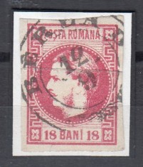 ROMANIA 1868 LP 24 REGELE CAROL I CU FAVORITI 18 BANI ROSU STAMPILA BERLAD