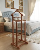 Portmantou suport haine, tip valet, dublu, din lemn masiv, 102 cm, cires