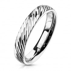 Inel de oțel, nuanță argintie &amp;ndash; crestături diagonale ad&amp;acirc;nci, 4 mm - Marime inel: 65 foto