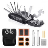Set chei si accesorii reparat bicicleta, husa de transport compacta, negru