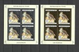 CHAD 2003 FAUNA PASARI DE PRADA GOLD SI SILVER FOIL, Nestampilat