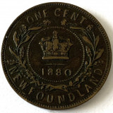 CANADA NEWFOUNDLAND 1 CENT 1880,( VICTORIA,) KM#1, America de Nord, Bronz