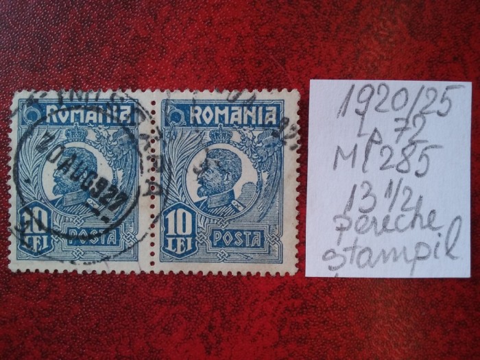 1920- Romania- Ferd. b. mic Mi285-dant.A-per.oriz.-stampilat