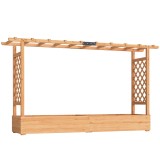 Outsunny Jardinieră &icirc;nălțată cu spalier lateral și superior, jardinieră cu orificii de drenaj, 200x44x113,5cm, lemn natural | Aosom Romania