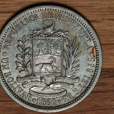 Venezuela - moneda argint de colectie - 1 bolivar 1960 - stare ff buna - XF++