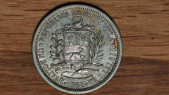 Venezuela - moneda argint de colectie - 1 bolivar 1960 - stare ff buna - XF++