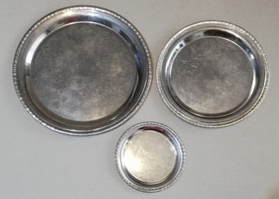 Set 3 platouri rotunde diferite mărimi alama placata argint 31 25 15 cm diametru foto