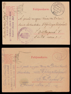 2 CP militare cenzurate in 1917, Primul Razboi stampila KuK Feldpost 397 foto