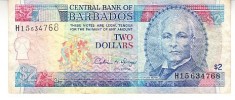 B11 - Bancnota foarte veche - Barbados - 2 dolari - 1975