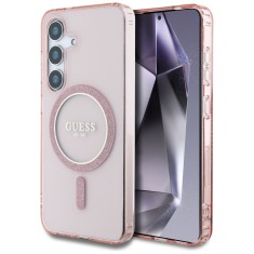 Husa Samsung Galaxy S25 originala Guess IML Glitter Circle MagSafe, roz, GUHMS25SHFGEREP foto
